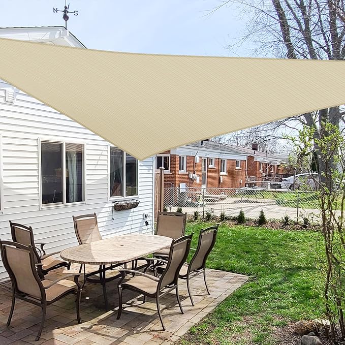 WINDSCREEN4LESS 10' x 10' x 10' Sun Shade Sail UV Block Fabric Canopy in Beige - Image 6