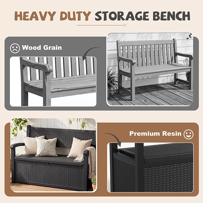 EFU Outdoor Bench Storage Deck Box, 100 Gallon Waterproof Wicker | Patio - Image 6