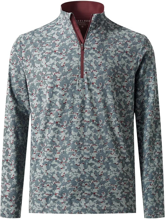 M MAELREG Quarter Zip Golf Pullover Men Dry Fit Long Sleeve Performance Wicking 1/4 Zip Full Print Pullover Mens Sweatshirt