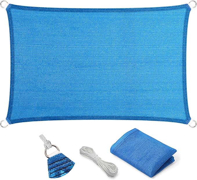 Eden's Decor Straight Flat-Edged Sun Shade Sail Rectangular 16' x 17' Blue by EdensDecorInc