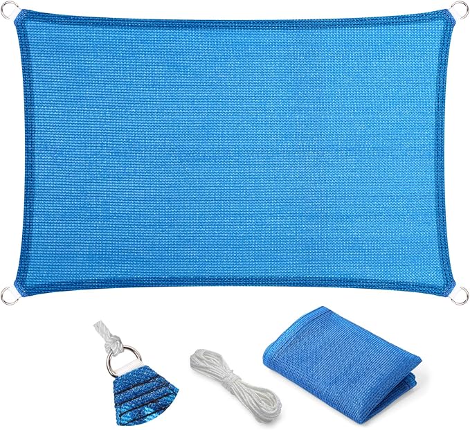 Eden's Decor Straight Flat-Edged 8' x 9' Blue Sun Shade Sail Rectangular by EdensDecorInc