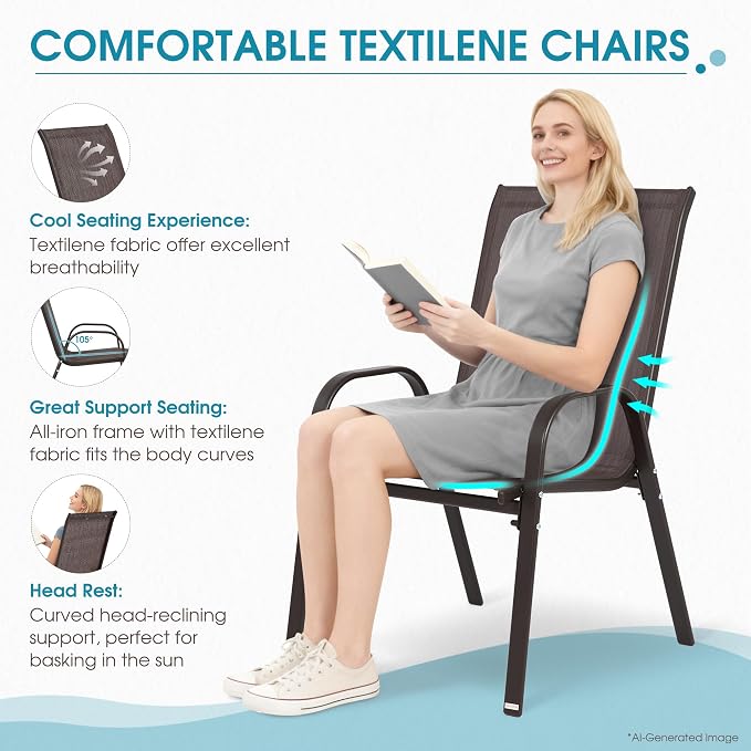 24.4" Wide Outdoor Patio Stackable Chairs Set of 4, Outside Furniture - Image 4