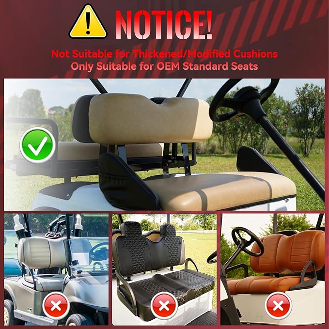 Golf Cart Seat Covers Front for Club Car DS 2000.5+ Standard Seat Cushion, EZGO Vinyl Leather Seat Cover Set Replacement Accessories, No Staples, Black(4 PCS)