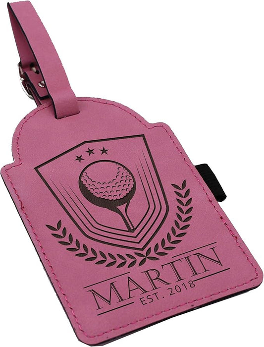 Custom Engraved Golf Luggage and Bag Tag - Personalized Golfing Accessories Gift for Golfer, Mom, Dad, Him, Her (Pink)