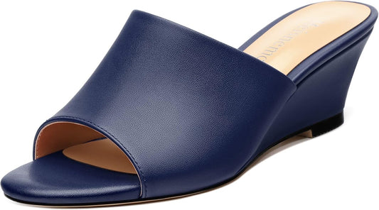 Wedge Sandals for Women Open Toe Wedge Heels Womens Matte High Heel Sandal Round Toe Heeled Wedge Sandals Slip on Casual shoes 2 inch