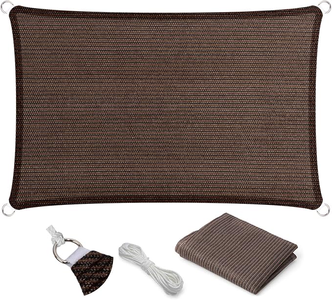 Eden's Decor Straight Flat-Edged Sun Shade Sail Rectangular 9' x 15' Brown by EdensDecorInc