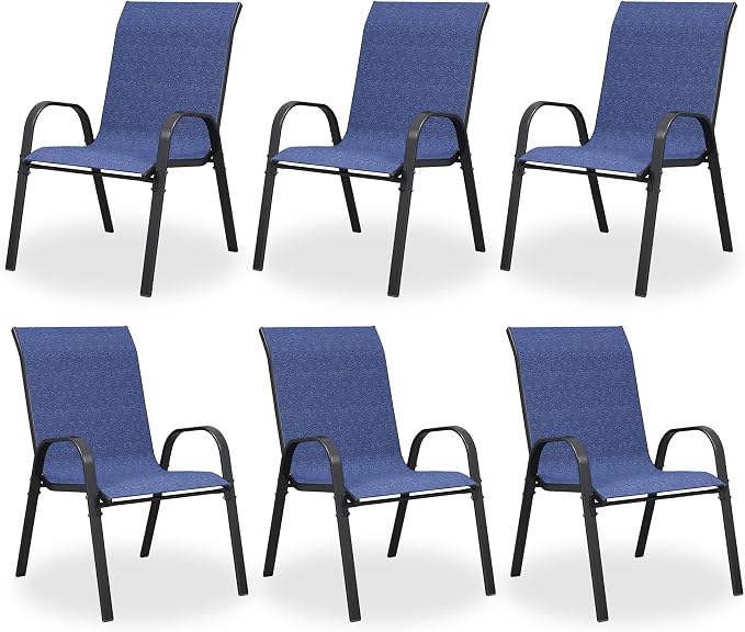 Patio Dining Chairs Set of 6, Outdoor Stacking Chairs, Breathable Seat Fabric by VonzoyHome