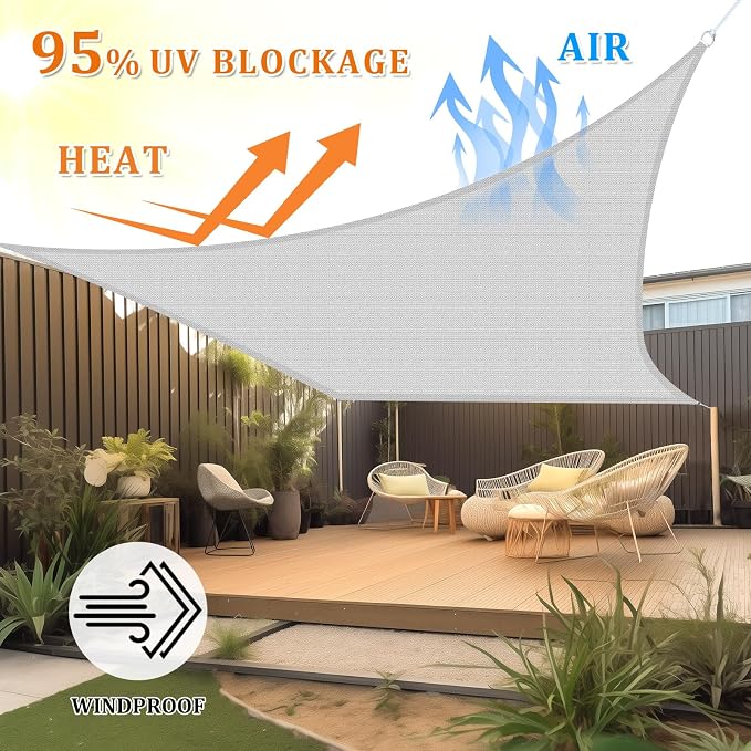 Shade&Beyond Rectangle Sun Shade Sail 12'X12' Permeable Canopy Light Grey - Image 2