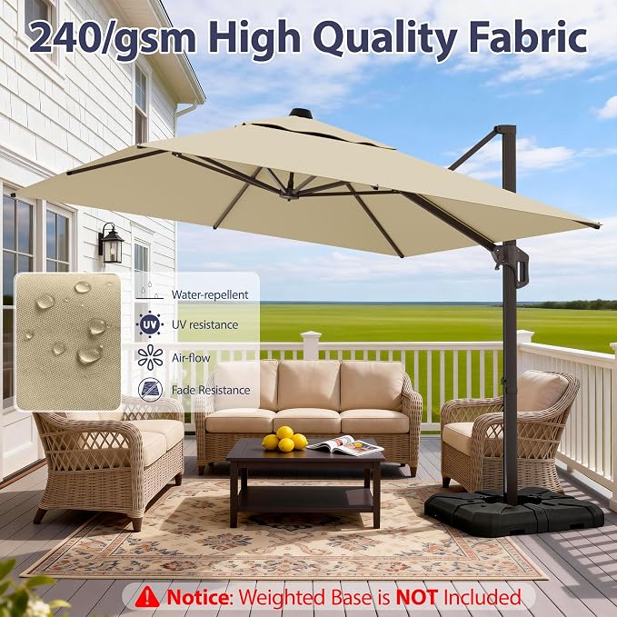 10' X 10' Patio Umbrella Cantilever Outdoor Rectangle Umbrella, Heavy Duty - Image 5