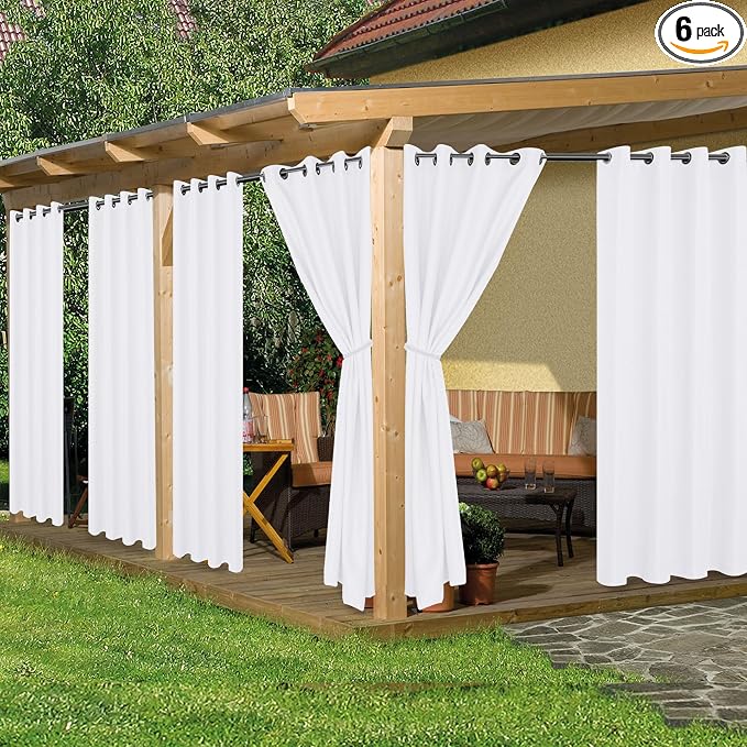 HolidayIdeas Outdoor Curtains for Patio Waterproof 6 Pcs 54x84 Inch White | by HolidayIdeas