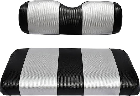 Seat Cover Replacement for Yamaha Drive or G-29 Golf Cart - Front Bench Seat - Premium Marine Vinyl - 5 Panel Stitching - Staple On Installation - Two-Tone Golf Cart Seat Covers (Black & Silver)