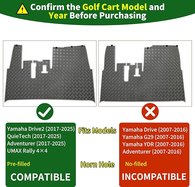 Golf Cart Floor Liner Mat 8mm Thick Rubber Full Coverage Fit for 2017-2025 Yamaha Drive2, QuieTech, Adventurer, UMAX Rally 4x4 Non-Slip Mats Replacement - Grey Trim