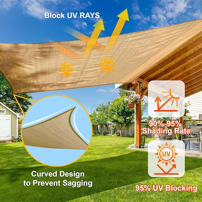 Sun Shade Sail 17'x24'x29.4' Sand Triangle Shade Cover Custom Size | 95% UV - Image 4