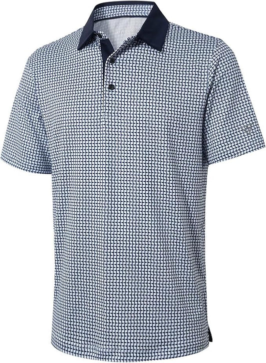 Golf Shirts for Men Dry Fit Short Sleeve Print Performance Moisture Wicking Polo Shirt