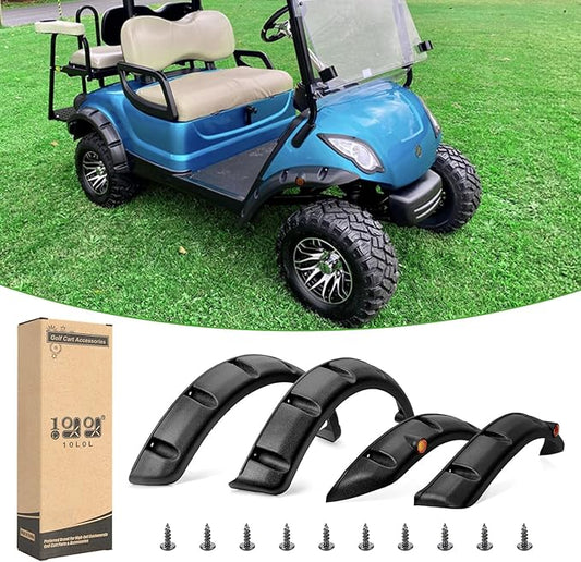 10L0L 4PCS Golf Cart Fender Flares for Yamaha G29, EZGO TXT/RXV, Club Car DS/Precedent - Heavy Duty ABS Plastic Mud Guards with Reflectors & Stainless Steel Hardware