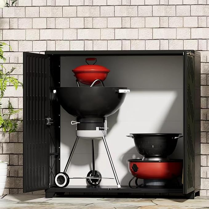 Mrosaa Outdoor/Indoor Storage Box, Resin and Plastic Storage Cabinet Waterproof - Image 3