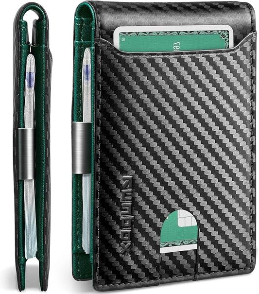 RUNBOX Money Clip Wallets for Men,Slim Leather Mens Bifold Wallet,RFID Blocking Front Pocket Wallet,Thin Credit Card Holder with Gift Box
