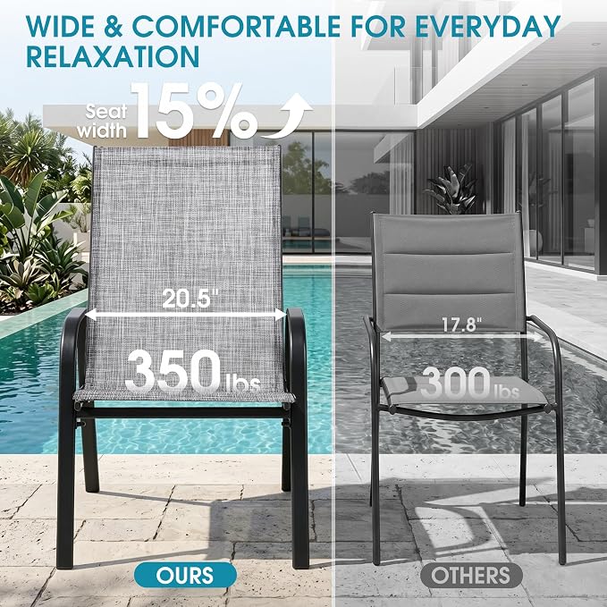 24.4" Outdoor Patio Stackable Chairs Set of 4, Outside Furniture - Image 5