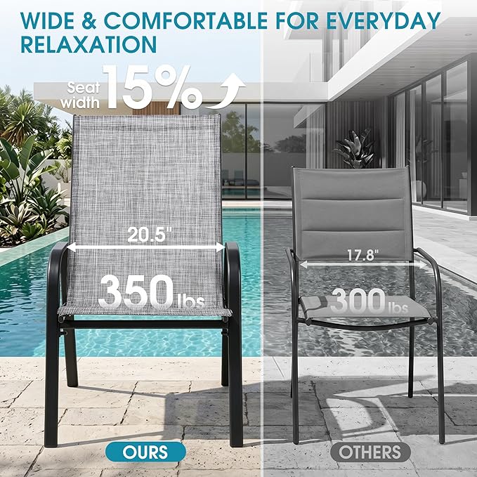 24.4" Wide Outdoor Stackable Chairs Set of 8 | Stacking Patio Chairs - Image 5