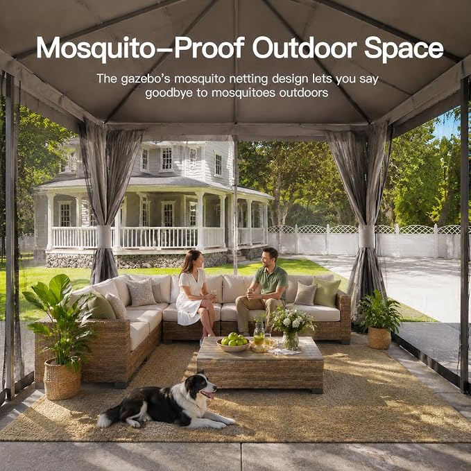 10'x10' Outdoor Gazebo, Metal Frame Heavy Duty Patio Canopy Tent Shelter - Image 3