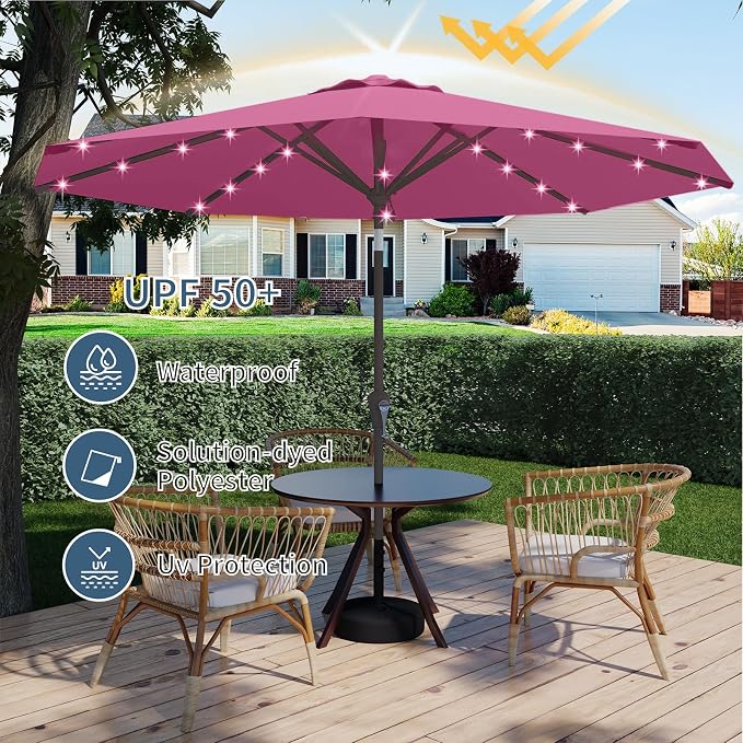 9FT Patio Umbrella with Solar Lights, Outdoor Market Umbrella with Tilt and - Image 5