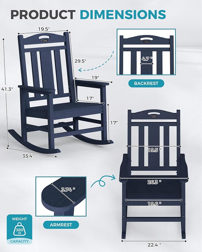 Oversized Outdoor Rocking Chairs Set of 8, 380lbs Heavy-Duty Large Patio Rocker - Image 2