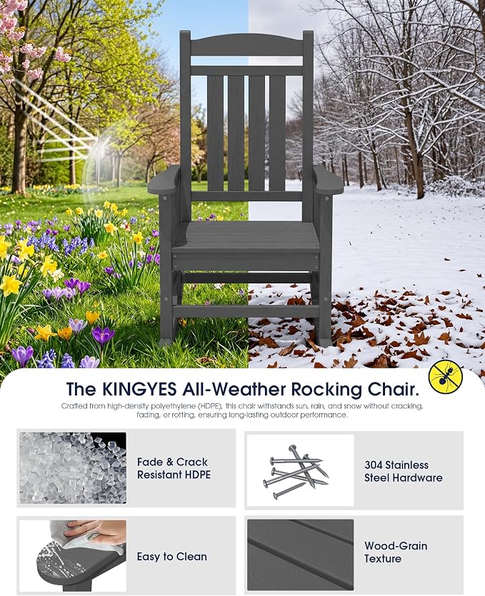 Oversized Outdoor Rocking Chairs Set of 2, HDPE Porch Rockers - Image 5