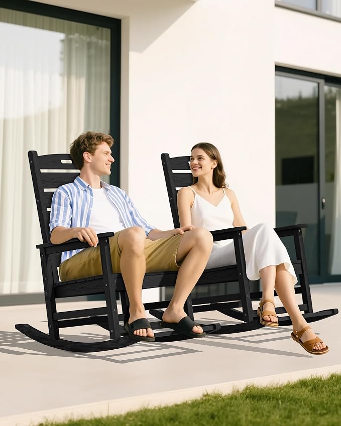 SERWALL Outdoor Rocking Chair Set of 2, Oversized HDPE Rocker, all Weather - Image 9