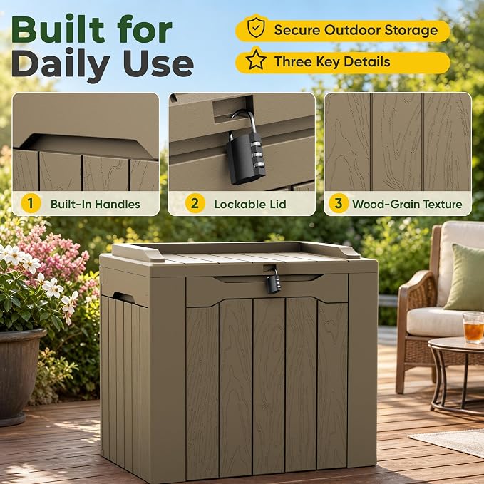 Flamaker 2 Pack Deck Box 31 Gallon Waterproof Resin Storage Box - Image 7