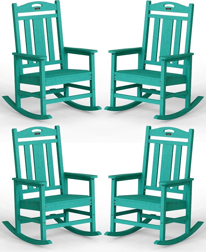 Oversized Outdoor Rocking Chairs Set of 4, 380lbs Heavy-Duty Large Patio Rocker by CIOKEA