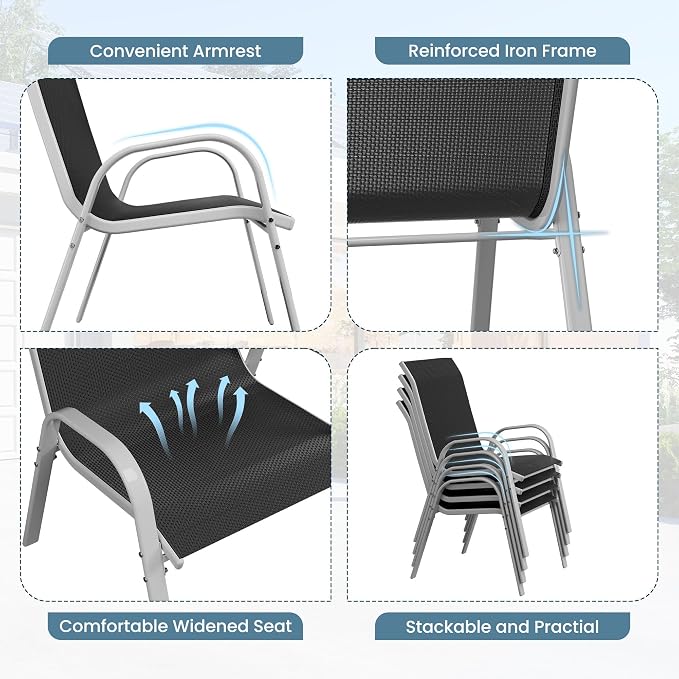 Amopatio Patio Chairs Set of 6, Stackable Outdoor Dining Chairs - Image 5