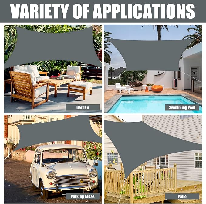 Neween Waterproof Shade Sails，Rectangle UV Block Gray Sun Shade Sail, Canopy - Image 6