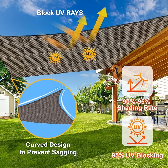 Sun Shade Sail 7'x18' Brown Rectangle Shade Cover Custom Size | 95% UV Block - Image 4