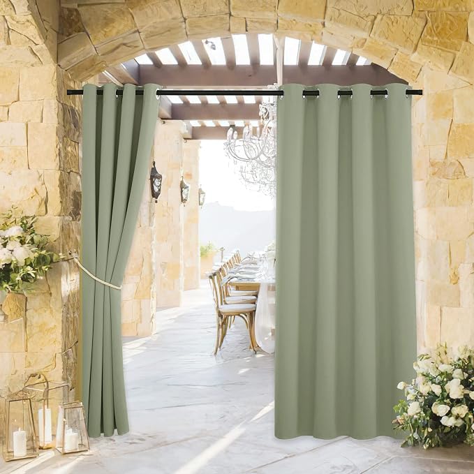 RYB HOME Outdoor Curtains for Patio Deck, Waterproof & Block Sunlight | Thermal by RYBHOME