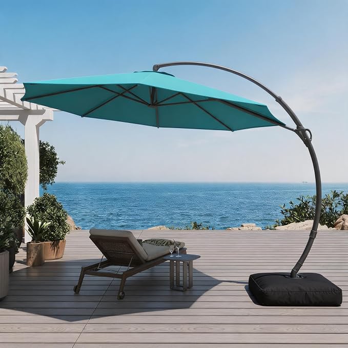 Outdoor Patio Umbrella with Base, 11 FT Deluxe Curvy Cantilever Umbrella Heavy - Image 9