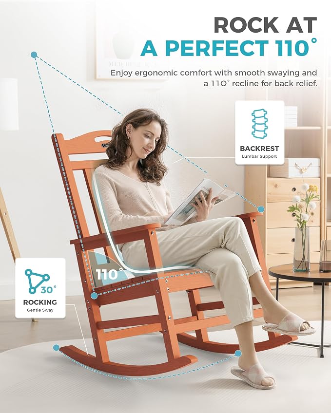 Oversized Outdoor Rocking Chairs Set of 4, 380lbs Heavy-Duty Large Patio Rocker - Image 5
