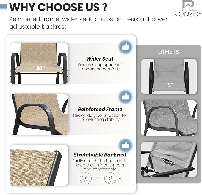 Patio Dining Chairs Set of 4, Outdoor Stackable Dining Chairs High Back - Image 7