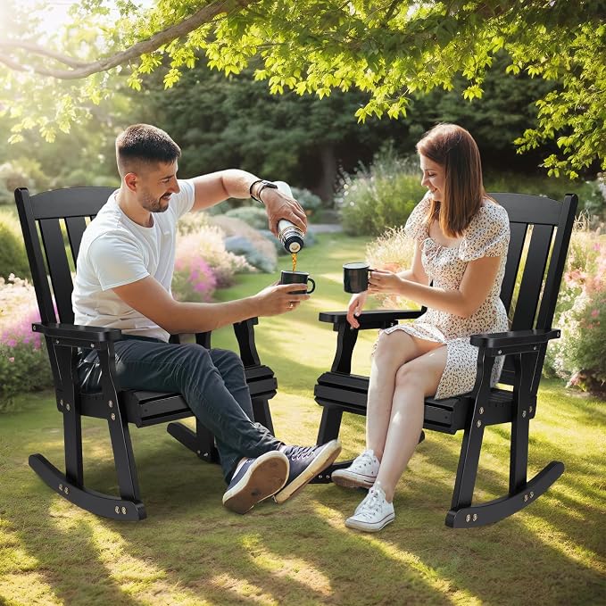 VINGLI Outdoor Rocking Chair, Heavy Duty 600 LBS Wooden Rocker, Weatherproof - Image 7