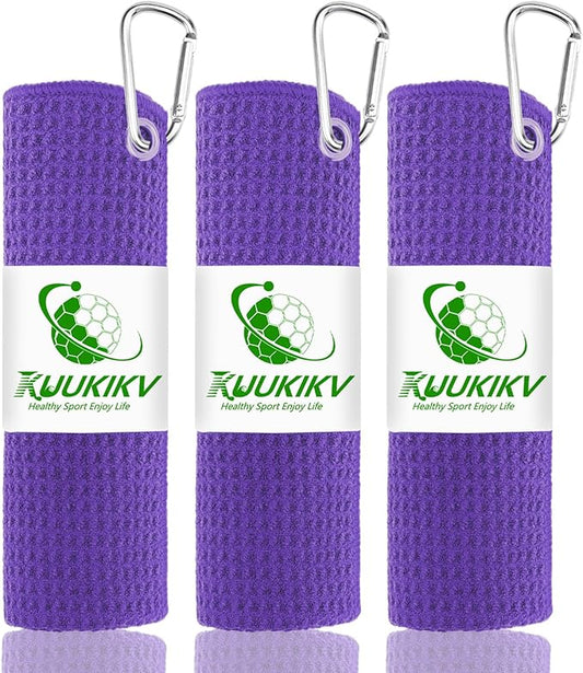 3 Pack 16" X 16" Golf Towels for Golf Bags, Premium Waffle-Pattern Golf Towel with Carabiner Clip, Super Absorbent Microfiber Towel, Golf Accessories for Bag.3 Pcs Darkpurple