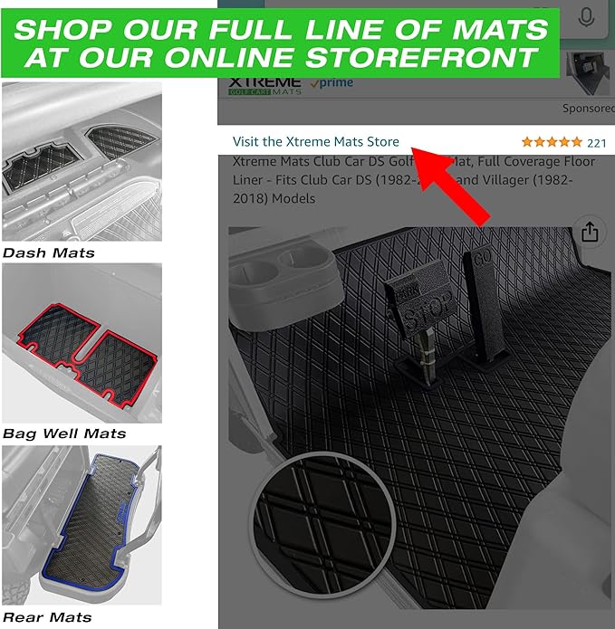 Xtreme Mats Bag Well Mat Rubber Liner Insert Protects Plastic Surfaces from Scuffs for EZGO Golf Carts - TXT (2013-2022) Liberty (2021+) Cushman* S4 - Blue Trim