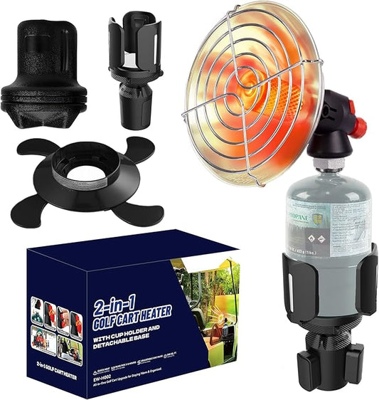 2-in-1 7200 BTU Golf Cart Heater Propane with Storage Box, Adjustable Cup Holder & Camping Base, Compatible with EZGO, Club Car, Yamaha, and More, Golf Cart Accessories (Propane Tank Not Included)