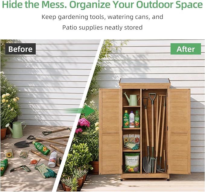 68'' Outdoor Storage Cabinet, Wooden Garden Tool Cabinet - Image 4