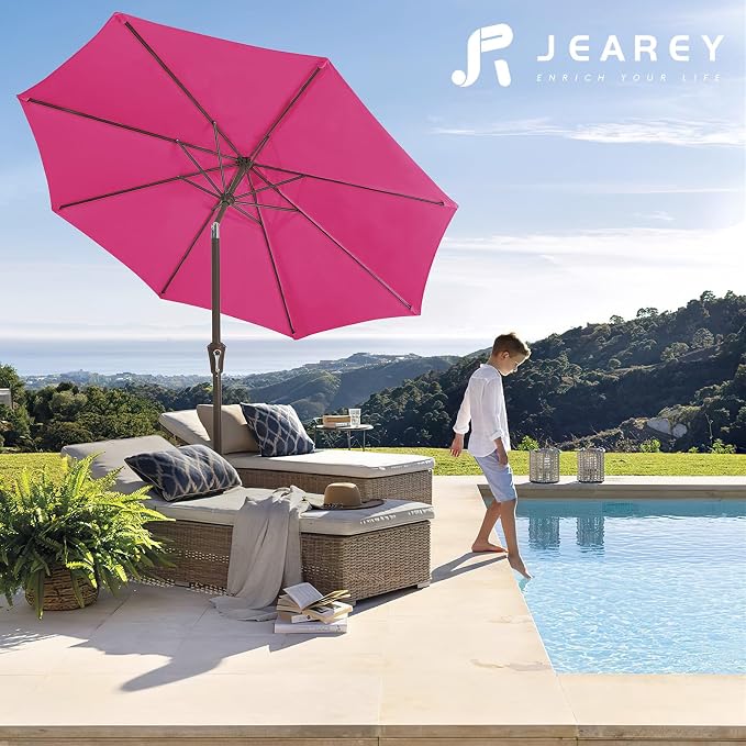 JEAREY 10 ft Outdoor Patio Umbrella w/Tilt and Crank, Rose Pink | 8 Sturdy Ribs - Image 6