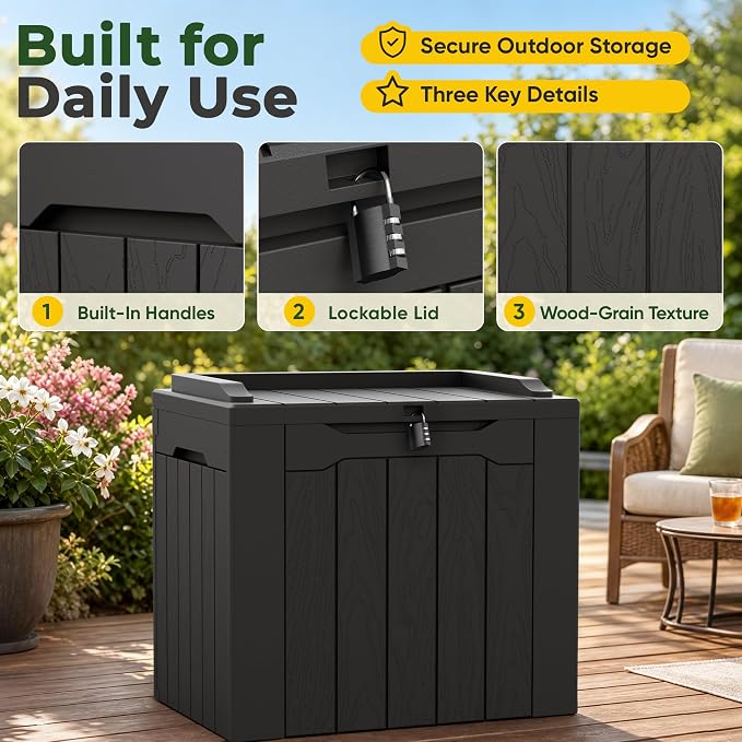 Flamaker 2 Pack Deck Box 31 Gallon Waterproof Resin Storage Box - Image 2