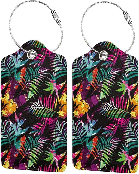 2 Packs Colorful Palms Crew Luggage Tag for Adult Kids, Tropical Flavour Suitcase Tag Labels Leather Travel Baggage Identifiers Tags