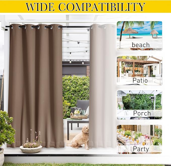 NICETOWN 2 Panels Outdoor Curtains Waterproof Extra Long W52xL108 Tan | - Image 8