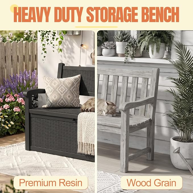 Storage Bench Outdoor Deck Box, 100 Gallon Waterproof & UV Resistant Lockable - Image 4