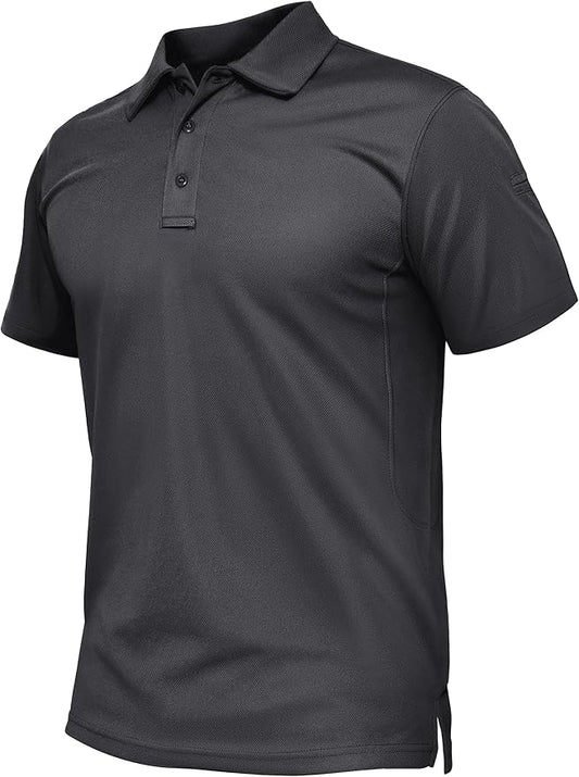 TACVASEN Mens Polo Shirt Short Sleeve Tactical Performance Collared Work Golf Shirts Dry Fit Pique Polos for Summer