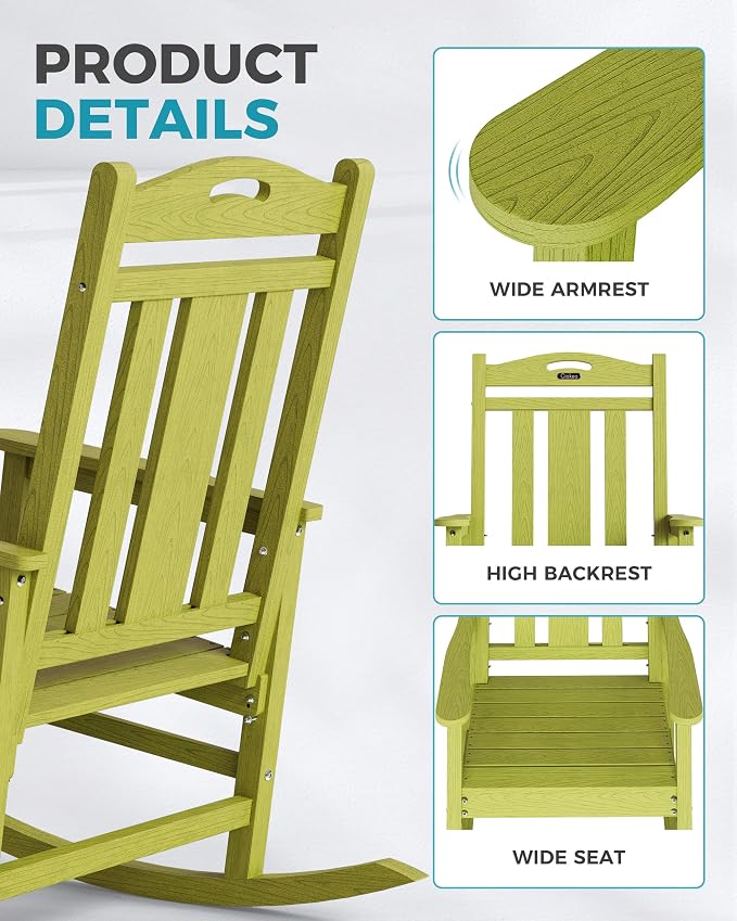 Oversized Outdoor Rocking Chair, 380lbs Heavy-Duty Large Patio Rocker, Weather - Image 4