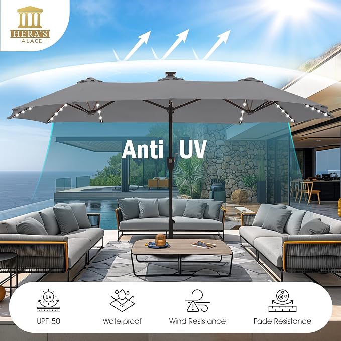 13 ft Patio Umbrella with 120 LED Solar Lights Outdoor Umbrella, 8 Colors - Image 6